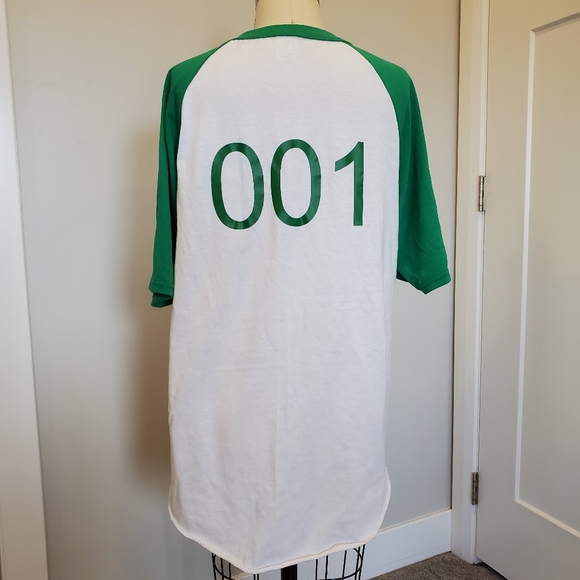 Custom made 001 shirt. Green and white with raglan short sleeves. Large unisex - Picture 3 of 12